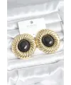 ietaks™ Pirinç Gold Renk Siyah Boncuklu Vintage Kadın Küpe