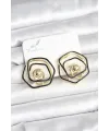 ietaks™ Pirinç Gold Renk Siyah Mineli Geometrik Gül Model Kadın Küpe