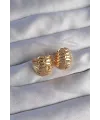 ietaks™ Pirinç Gold Renk Tırtıklı Minimal Bombeli Tasarım Küpe