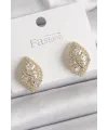 ietaks™ Pirinç Gold Renk Zirkon Taş İşlemeli Damla Model Kadın Küpe