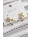 ietaks™ Pirinç Gold Renk Zirkon Taşlı 2Li Çiçek Model Kadın Küpe