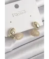 ietaks™ Pirinç Gold Renk Zirkon Taşlı Bombeli Model Kadın Küpe