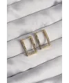 ietaks™ Pirinç Gold Renk Zirkon Taşlı Dikdörtgen Model Seranay Küpe