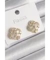 ietaks™ Pirinç Gold Renk Zirkon Taşlı Yonca Model Kadın Küpe