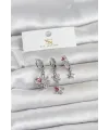 ietaks™ Pirinç Gümüş Renk Çiçek Model 3lü Kadın Küpe