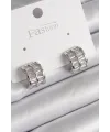 ietaks™ Pirinç Gümüş Renk Çift Sıra Zirkon Taşlı Kadın Küpe