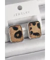 ietaks™ Pirinç Gümüş Renk Leopar Desenli Kare Model Kadın Küpe