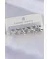 ietaks™ Pirinç Gümüş Renk Minimal Tırtıklı Küpe Seti