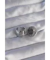 ietaks™ Pirinç Gümüş Renk Tırtıklı Minimal Bombeli Tasarım Küpe