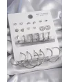 ietaks™ Pirinç Gümüş Renk Zirkon Taşlı 12 Çift Kadın Küpe Seti
