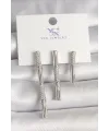 ietaks™ Pirinç Gümüş Renk Zirkon Taşlı Bambu Model 3Lü Kadın Kombin Küpe