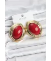 ietaks™ Pirinç Kırmızı Badem Model Vintage Gold Kadın Küpe