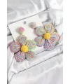 ietaks™ Pirinç Rainbow Papatya Model Gold Renk Kadın Hasır Küpe