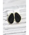 ietaks™ Pirinç Siyah Mineli Damla Model Vintage Plaka Kadın Küpe