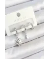ietaks™ Pirinç Zirkon Taşlı Güneş Model Gümüş Renk 3lü Çift Kadın Küpe Set