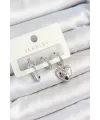 ietaks™ Pirinç Zirkon Taşlı Kalp Model Gümüş Renk 3lü Çift Kadın Küpe Set