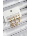 ietaks™ Pirinç Zirkon Taşlı Yıldız Model Gold Renk 3lü Çift Kadın Küpe Set