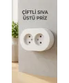 İkili Beyaz Topraklı Priz Modern Sıva Üstü Tasarım Duvar Elektrik Prizi