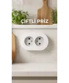 İkili Beyaz Topraklı Sıva Üstü Priz - Modern Elektrik Çiftli Priz