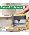 İkisi Bir Arada Basmalı Pratik Sıvı Sabunluk Pompası Ve Bulaşık Yıkama Süngeri Haznesi