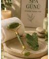 Jade Stone Yüz Bakım Seti Gua Sha Ve Roller Masaj Taşı