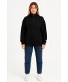 Kadın 3 İplik Pamuklu Dık Yaka Yarım Fermuarlı SweatShirt - Siyah