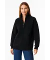 Kadın 3 İplik Pamuklu Dık Yaka Yarım Fermuarlı SweatShirt - Siyah