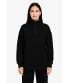Kadın 3 İplik Pamuklu Dık Yaka Yarım Fermuarlı SweatShirt - Siyah