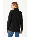 Kadın 3 İplik Pamuklu Dık Yaka Yarım Fermuarlı SweatShirt - Siyah