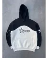 Kadın 3 İplik Pamuklu Parçalı Nakış İşlemelı Kapüşonlu SweatShirt Hoodie - Siyah