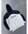 Kadın 3 İplik Pamuklu Parçalı Nakış İşlemelı Kapüşonlu SweatShirt Hoodie - Siyah