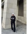 Kadın 3 İplik Pamuklu Yakalı Sweat Baggy Pantolonlu Alt-Üst Takım - Siyah