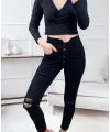 Kadın 5 Düğmeli V Detay Bel Yırtık Kot