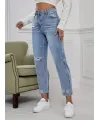 Kadın Açık Mavi Yırtık Mom Fit Kot Pantolon