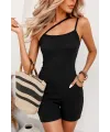 Kadın Asimetrik Askılı Mini Kaşkorse Bodycon Tulum