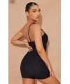 Kadın Asimetrik Askılı Mini Kaşkorse Bodycon Tulum