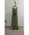 Kadın Askıdan Bağlamalı V Yakalı Belden Süs Bağcıklı Tulum