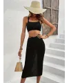 Kadın Askılı Crop Bel Detaylı Derin Yırtmaçlı Etek Triko Ikili Takım