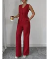 Kadın Askılı önden Düğmeli Bluz Ve Pantolon Keten Ikili Takım