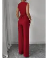 Kadın Askılı önden Düğmeli Bluz Ve Pantolon Keten Ikili Takım