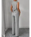 Kadın Askılı önden Düğmeli Bluz Ve Pantolon Keten Ikili Takım