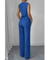 Kadın Askılı önden Düğmeli Bluz Ve Pantolon Keten Ikili Takım