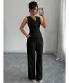 Kadın Askılı önden Düğmeli Bluz Ve Pantolon Keten Ikili Takım