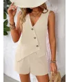 Kadın Askılı önü Düğmeli Asimetrik Detaylı Bluz Ve Astarlı Short Ikili Takım
