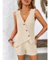 Kadın Askılı önü Düğmeli Asimetrik Detaylı Bluz Ve Astarlı Short Ikili Takım