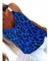 Kadın Askılı V Yakalı Boncuk Detaylı Leopar Desenli Süprem Bluz