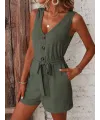 Kadın Askılı V Yakalı önden Düğmeli Belden Bağcıklı Kısa Aerobin Tulum