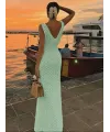 Kadın Askılı V Yakalı Uzun Triko Elbise