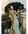 Kadın Askılı V Yakalı Uzun Triko Elbise