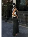 Kadın Askılı V Yakalı Uzun Triko Elbise